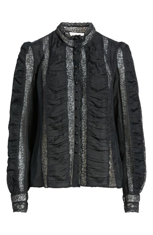 LoveShackFancy LoveShackFancy Jacque Lace Silk Paneled Button-Up Shirt