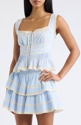 LoveShackFancy LoveShackFancy Kaelin Lace Trim Ruffle Sleeveless Top