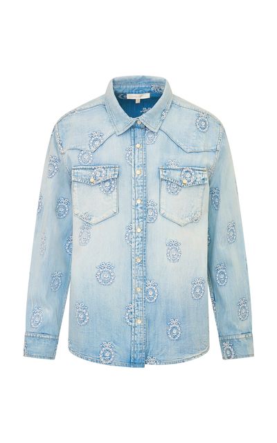 LoveShackFancy LoveShackFancy Kelith Embroidered Denim Top