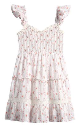 LoveShackFancy LoveShackFancy Kids' Avenora Floral Lace Trim Tiered Cotton Sundress
