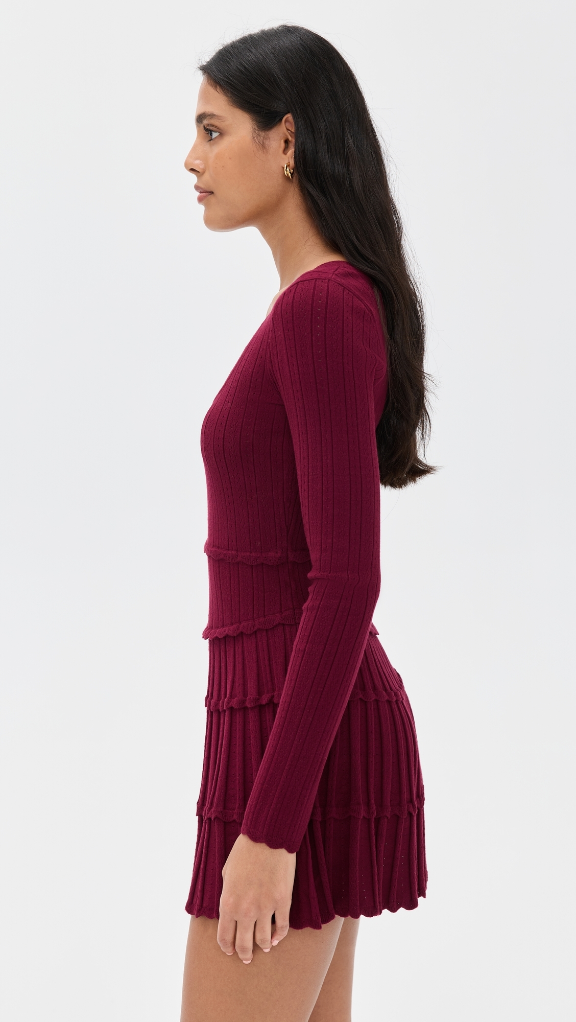 LoveShackFancy - Lavender Long Sleeve Pointelle Sweater Minidress Spiced  Berry