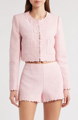 LoveShackFancy LoveShackFancy Leilana Lace Accent Crop Jacket