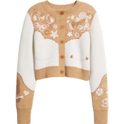 LoveShackFancy LoveShackFancy Leyah Jacquard Detail Wool Blend Cardigan