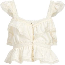 LoveShackFancy LoveShackFancy Linata Lace Trim Silk Top