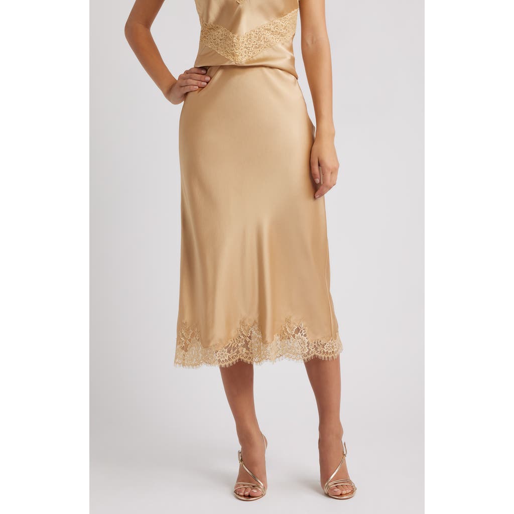 LoveShackFancy LoveShackFancy Malina Lace Detail Silk Skirt