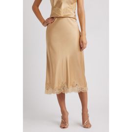LoveShackFancy LoveShackFancy Malina Lace Detail Silk Skirt