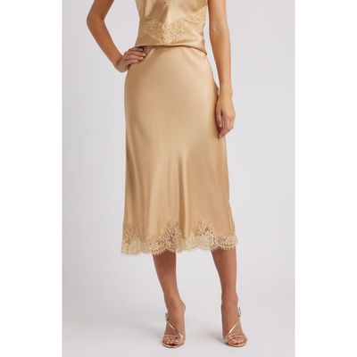 LoveShackFancy LoveShackFancy Malina Lace Detail Silk Skirt