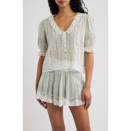 LoveShackFancy LoveShackFancy Maurelle Lace Trim Cotton Top