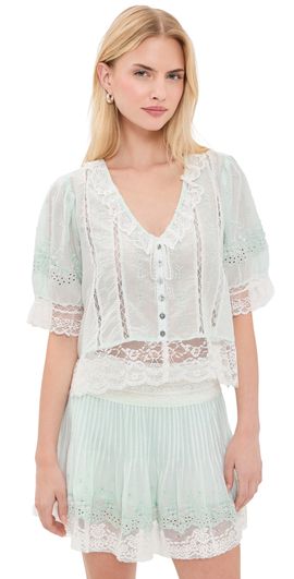 LoveShackFancy LoveShackFancy Maurelle Top Eau de Nil