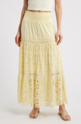 LoveShackFancy LoveShackFancy Miloti Smocked Waist Cotton Maxi Skirt