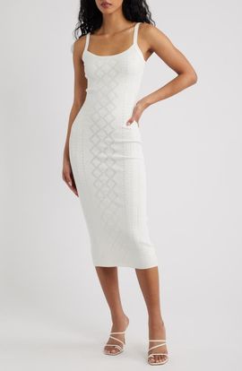 LoveShackFancy LoveShackFancy Opalina Sleeveless Mixed Stitch Midi Dress