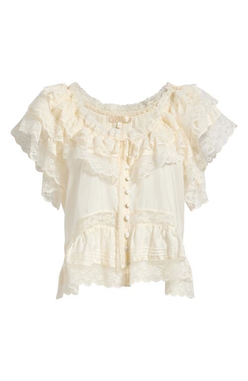 LoveShackFancy LoveShackFancy Persine Lace Trim Silk Top