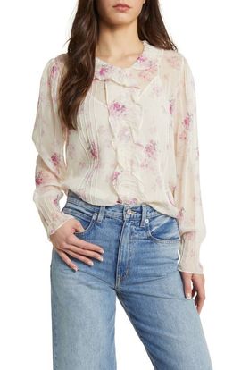 LoveShackFancy LoveShackFancy Rizzo Floral Print Ruffle Silk Shirt