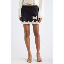 LoveShackFancy LoveShackFancy Sabrine Satin & Lace Miniskirt