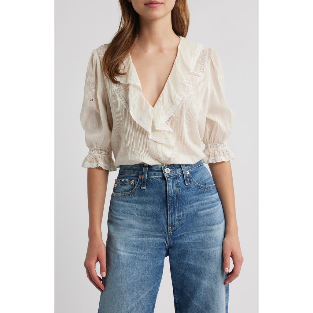 LoveShackFancy LoveShackFancy Sinora Lace & Ruffle Top