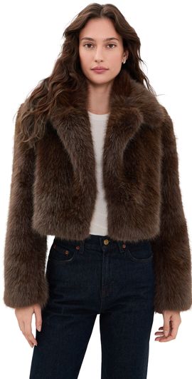 LoveShackFancy LoveShackFancy Stroma Faux Fur Jacket Brownstone