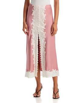 Loveshackfancy LoveShackFancy Tirelle Lace Trim Satin Midi Skirt