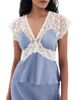 LoveShackFancy LoveShackFancy Verelle Silk-Blend Lace Top Weathered Blue - 1