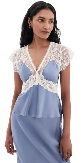 LoveShackFancy LoveShackFancy Verelle Silk-Blend Lace Top Weathered Blue