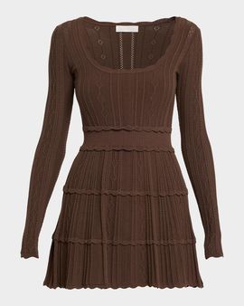 LoveShackFancy Lunelle Pointelle Knit Long-Sleeve Mini Dress