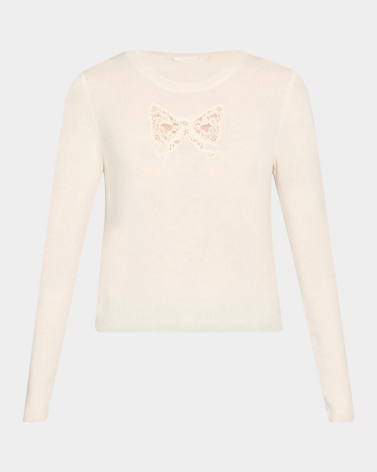 LoveShackFancy Mingley Lace Bow Wool-Cashmere Sweater