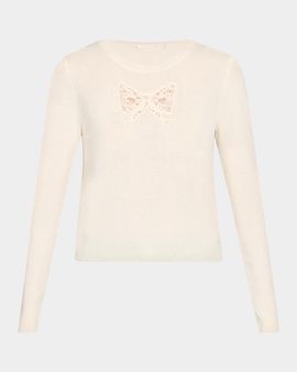 LoveShackFancy Mingley Lace Bow Wool-Cashmere Sweater