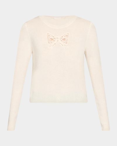 LoveShackFancy Mingley Lace Bow Wool-Cashmere Sweater