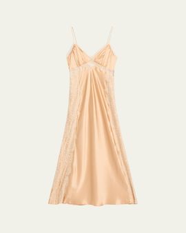 LoveShackFancy Shia Lace-Trim Silk-Blend A-Line Maxi Slipdress