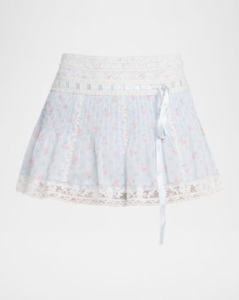 LoveShackFancy Solena Lace-Trim Floral Mini Skirt