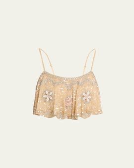LoveShackFancy Sorwyn Embellished Crop Top