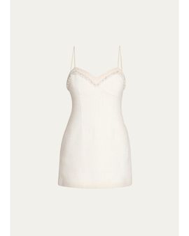 LoveShackFancy Sue Embellished Wool-Blend Mini Dress
