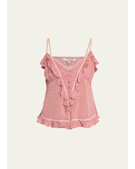 LoveShackFancy Temperance Fil Coupe Lace-Trim Ruffled Cami