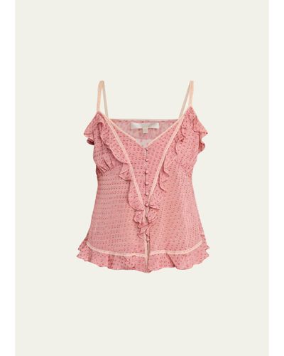 LoveShackFancy Temperance Fil Coupe Lace-Trim Ruffled Cami