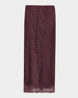 LoveShackFancy Tirelle Lace-Trim Satin Midi Skirt