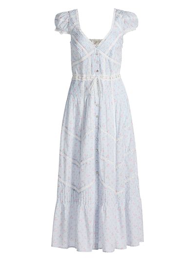LoveShackFancy Women's Aurela Floral Cotton Tiered Maxi Dress