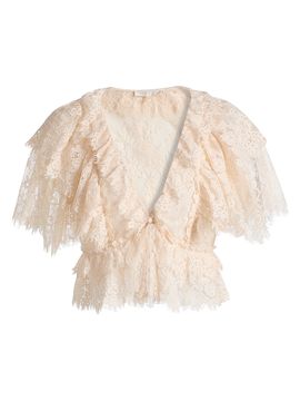 LoveShackFancy Women's Caper Tiered Lace Crop Top