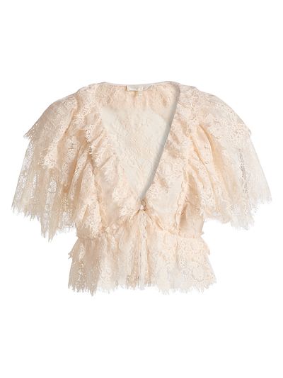 LoveShackFancy Women's Caper Tiered Lace Crop Top