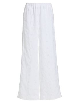 LoveShackFancy Women's Cinna Eyelet Linen Wide-Leg Pants
