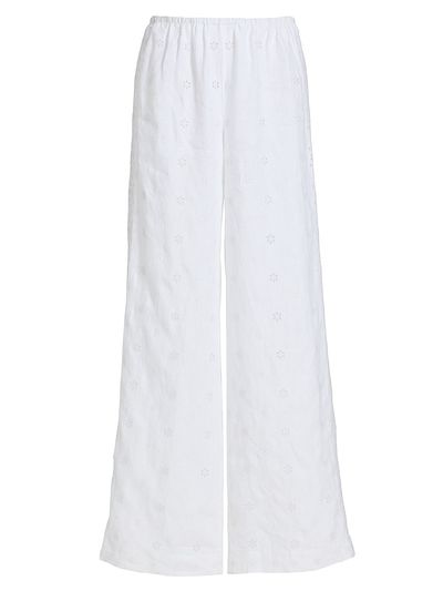 LoveShackFancy Women's Cinna Eyelet Linen Wide-Leg Pants