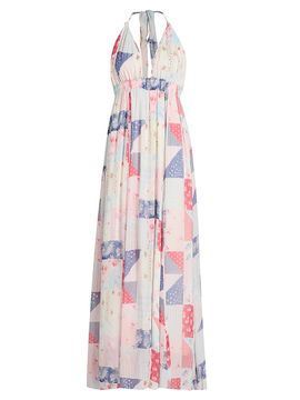 LoveShackFancy Women's Fancy Patchwork-Print Halter Maxi Dress
