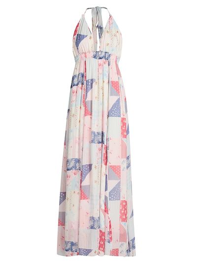 LoveShackFancy Women's Fancy Patchwork-Print Halter Maxi Dress