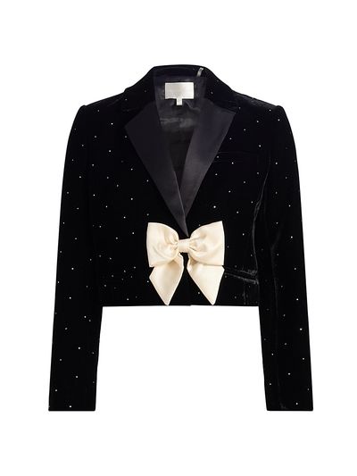 LoveShackFancy Women's Orlisa Bow-Embellished Velvet Crop Blazer