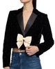LoveShackFancy Women's Orlisa Bow-Embellished Velvet Crop Blazer - 6