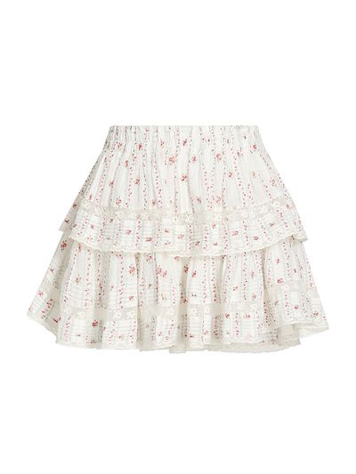LoveShackFancy Women's Ruffled Floral Cotton A-Line Miniskirt