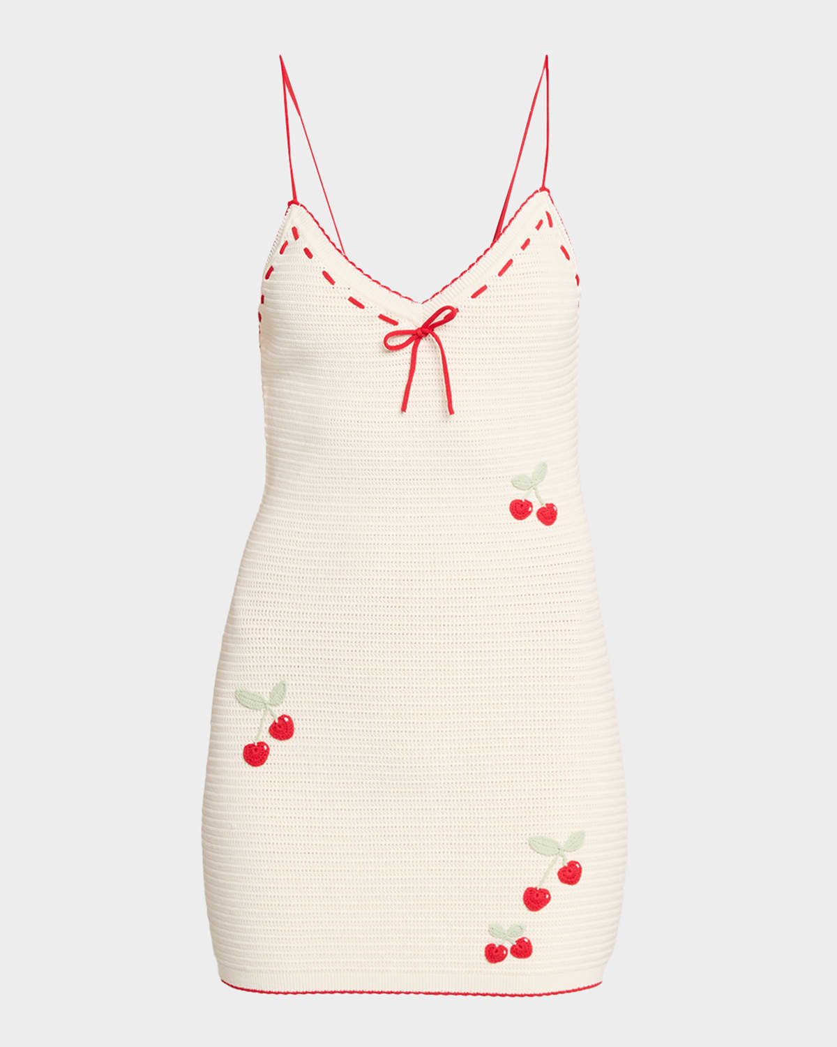 LoveShackFancy Yelena Cherry-Embroidered Crochet Mini Dress