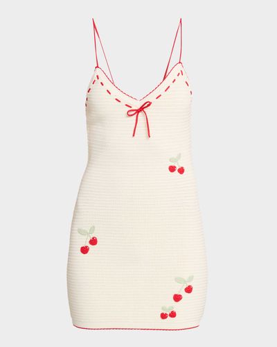 LoveShackFancy Yelena Cherry-Embroidered Crochet Mini Dress