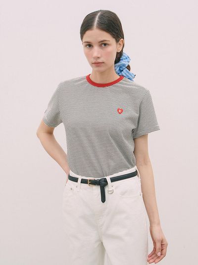LOVLOV Patch Ribbed Cotton T-shirt