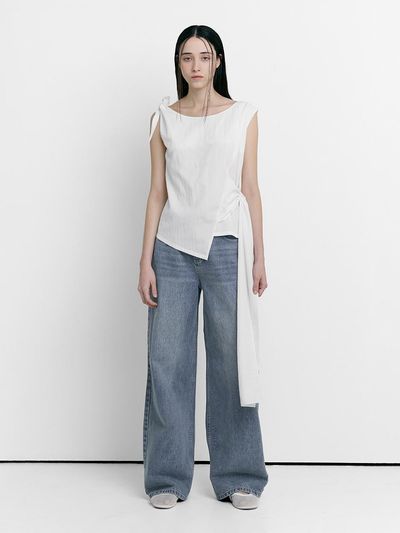 LOW TIDE BOAT NECK TIE BLOUSE [White]