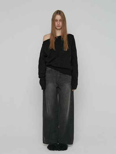 LOW TIDE CABLE OFF-SHOULDER KNIT [BLACK]