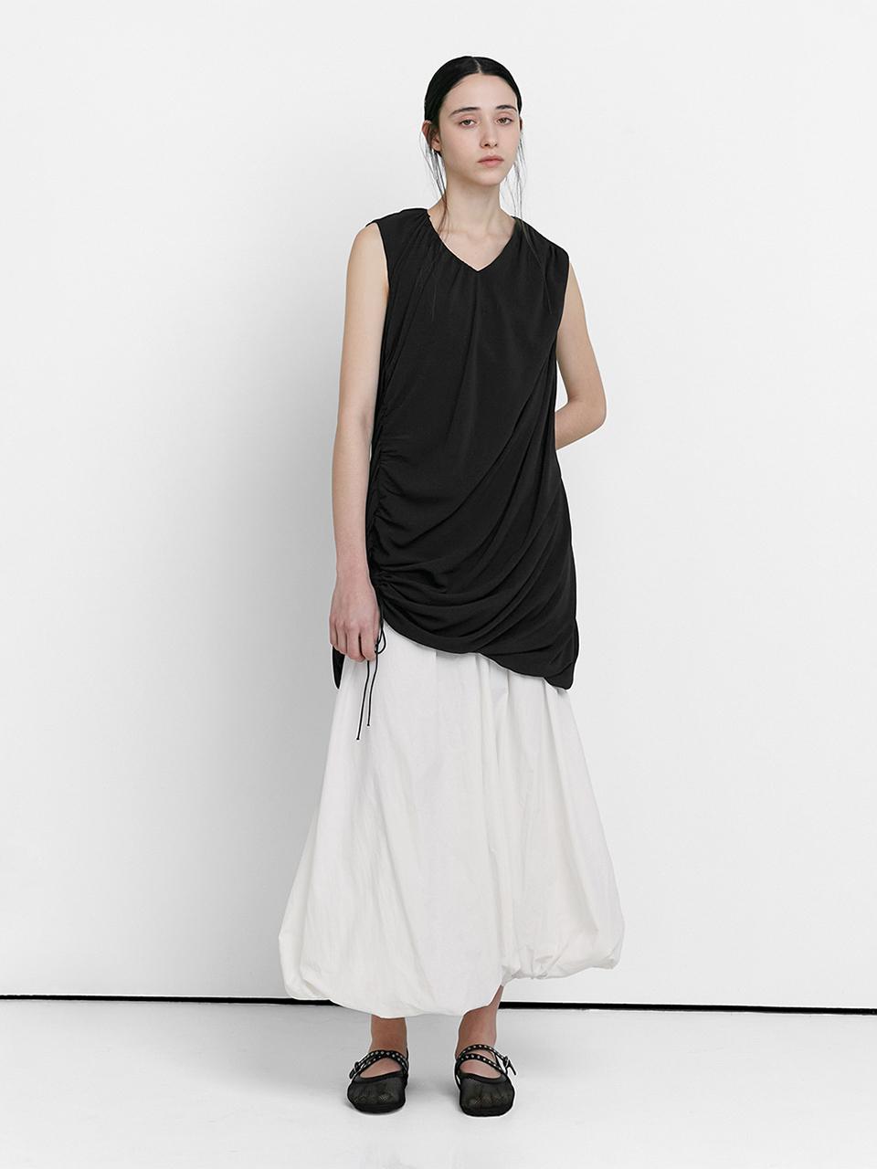 LOW TIDE DRAPE SHEER DRESS [BLACK]